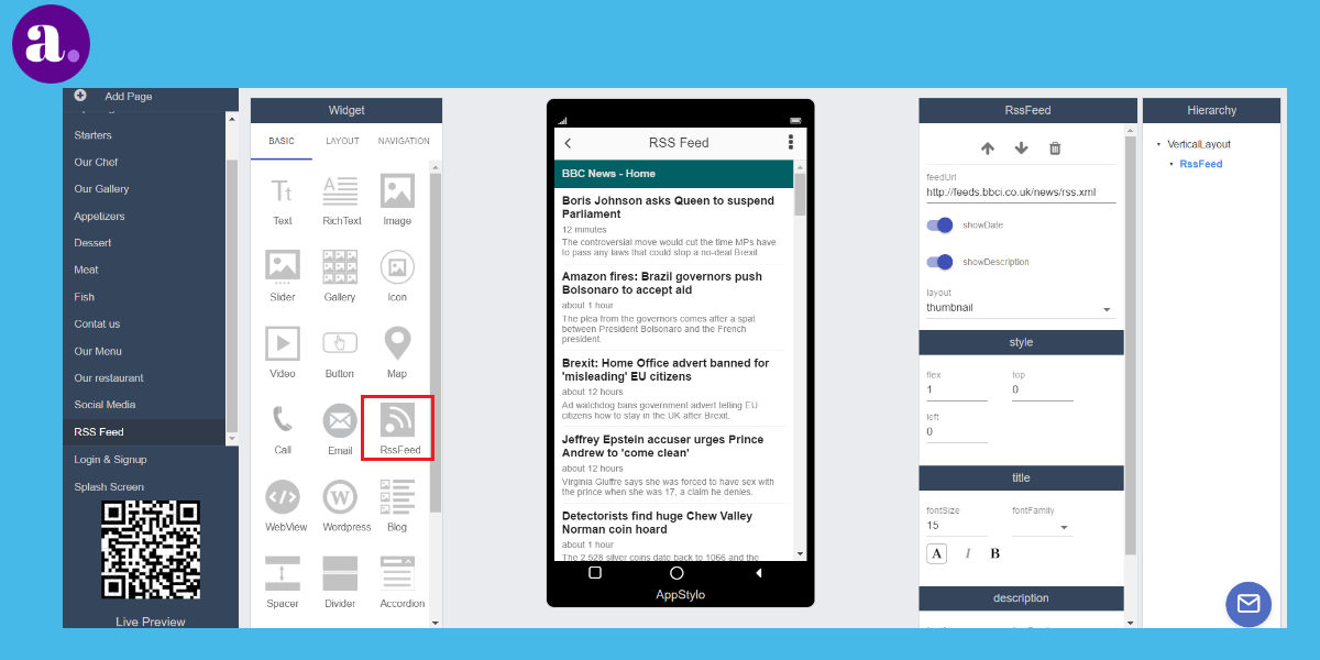 app builder - RSS feed for news app