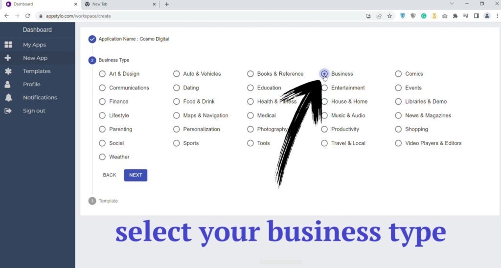 business type drawer navigation