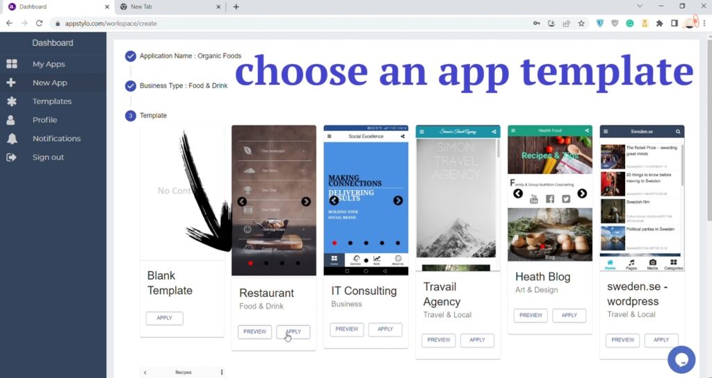 choose an app template