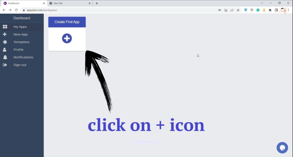 click on + icon
