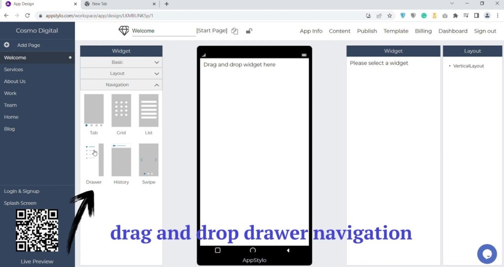 drag and drop drawer navigation