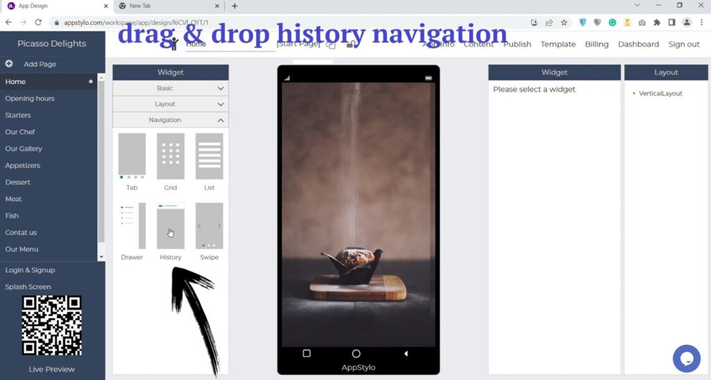 drag and drop history navigation