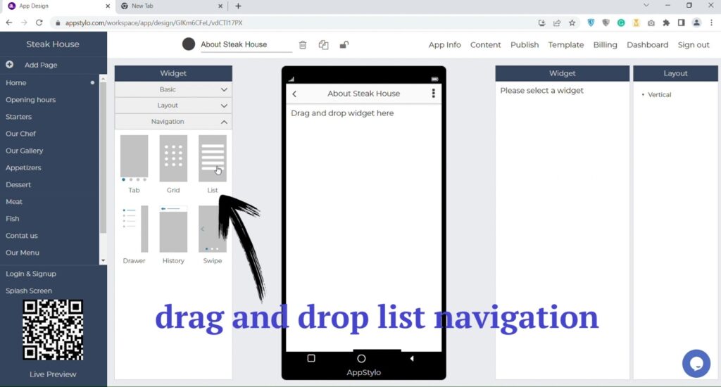 drag and drop list navigation