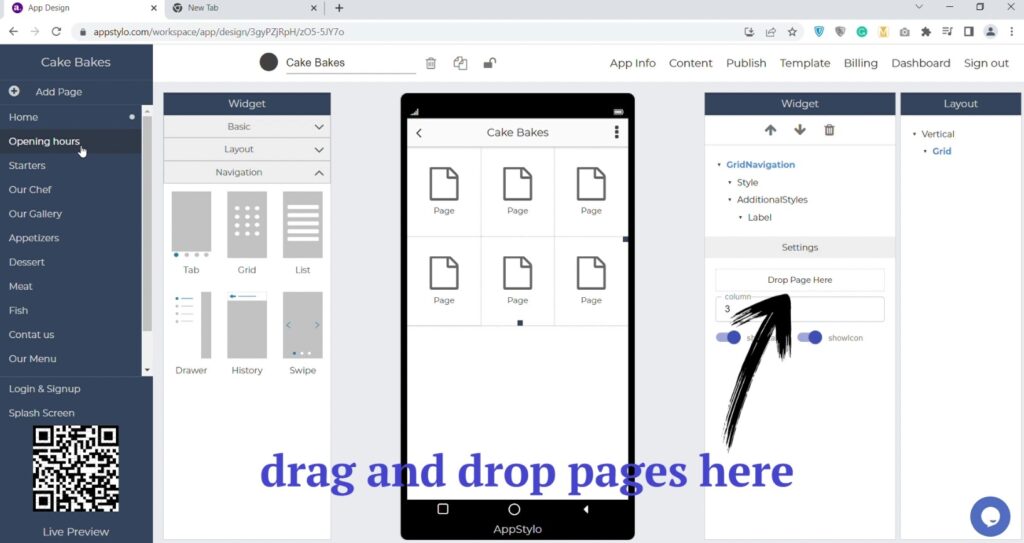 drag and drop pages grid navigation