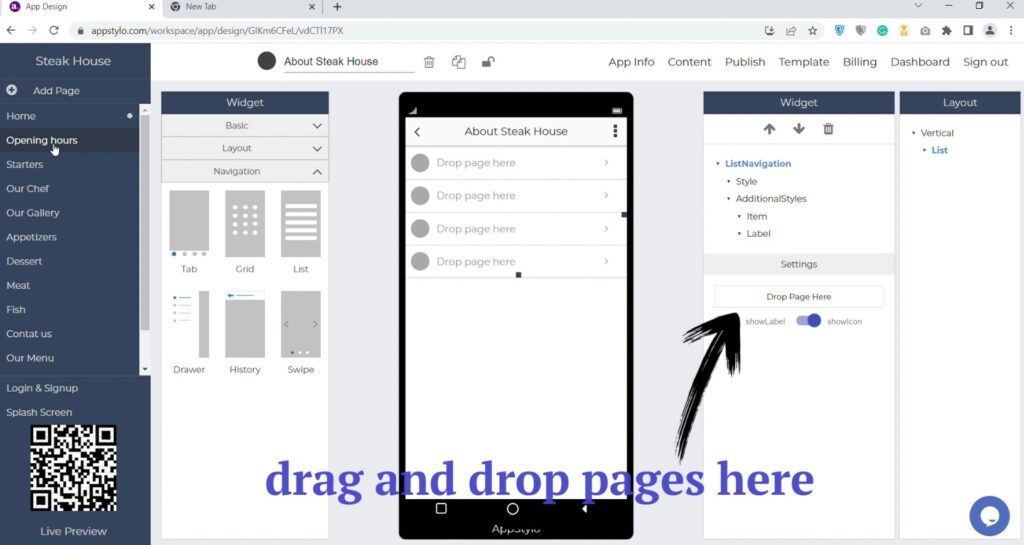 drag and drop pages list navigation