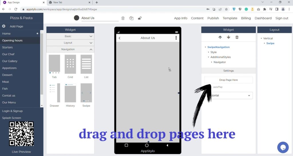 drag and drop pages swipe navigation