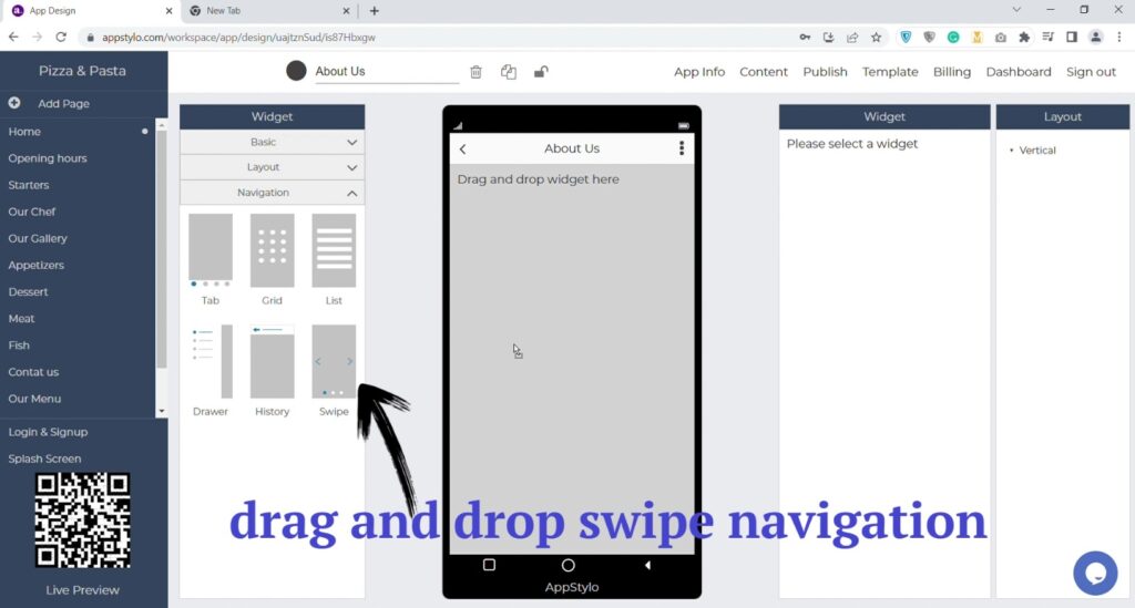 drag and drop swipe navigation