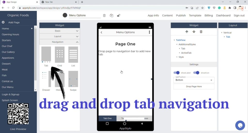 drag and drop tab navigation